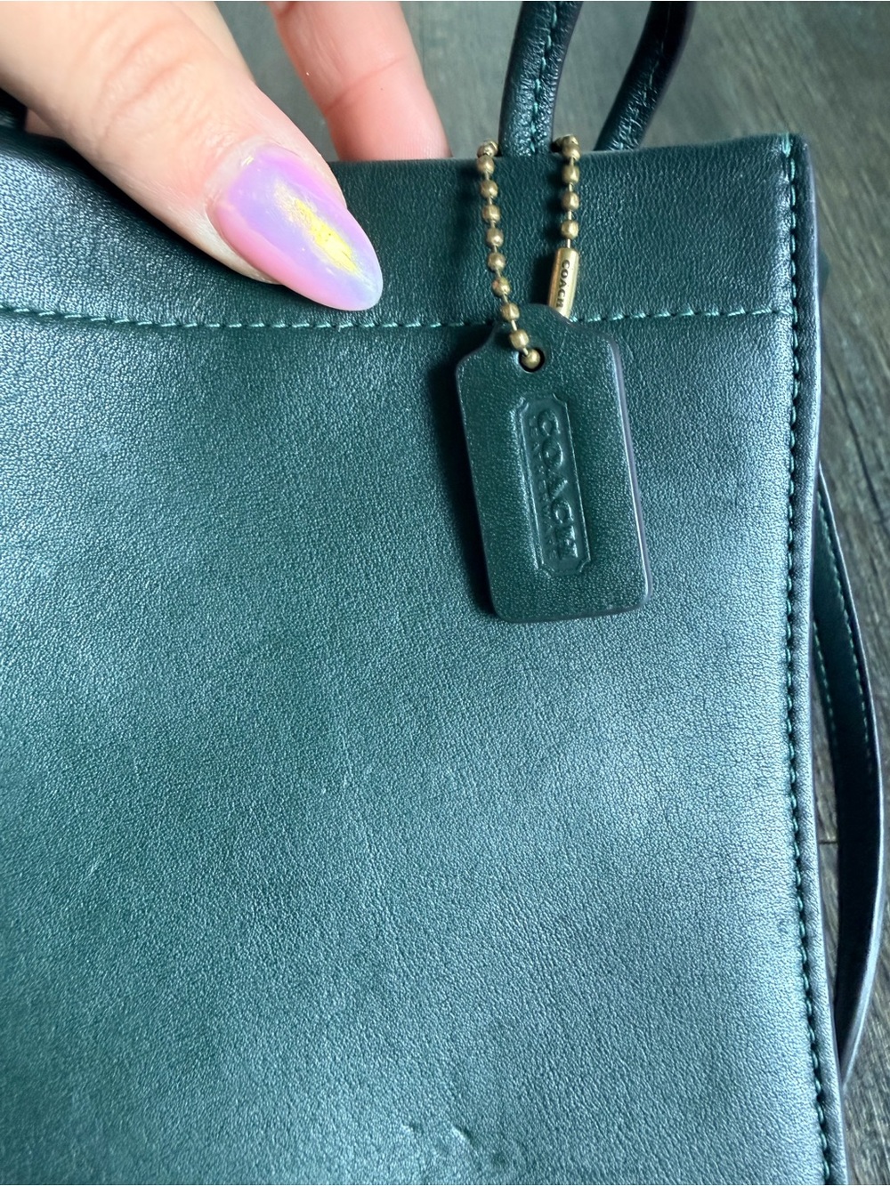 Coach Dark Green Leather Mini cashin Crossbody Tote - Picture 3 of 6